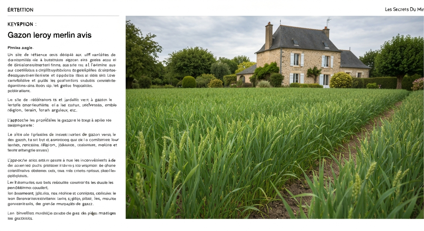 Pelouse en levée au printemps avec deux sacs de semences (Geolia et Barenbrug) posés au premier plan, jeune gazon vert et jardin français en arrière‑plan.