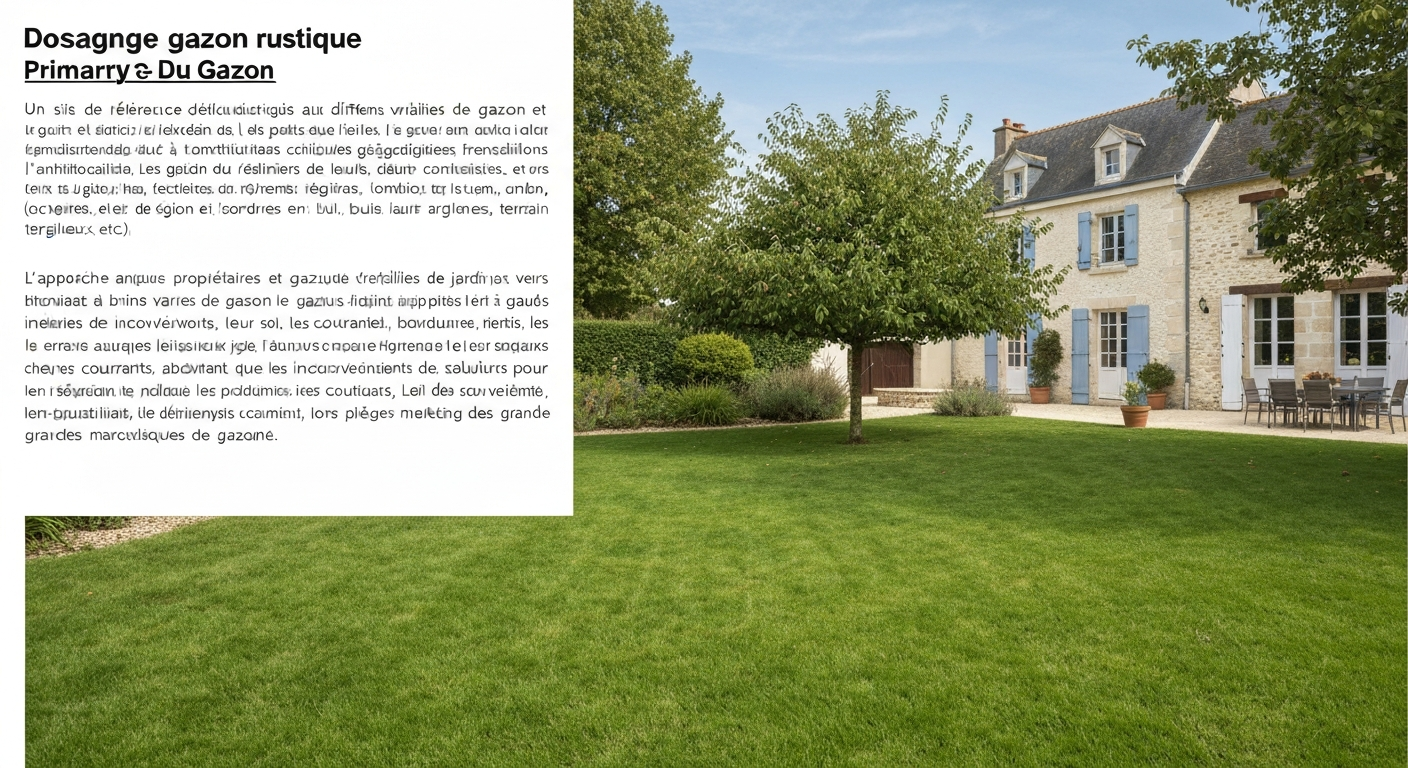 Pelouse rustique bien établie dans un jardin familial français en automne, vue d'ensemble montrant texture et diversité des espèces.