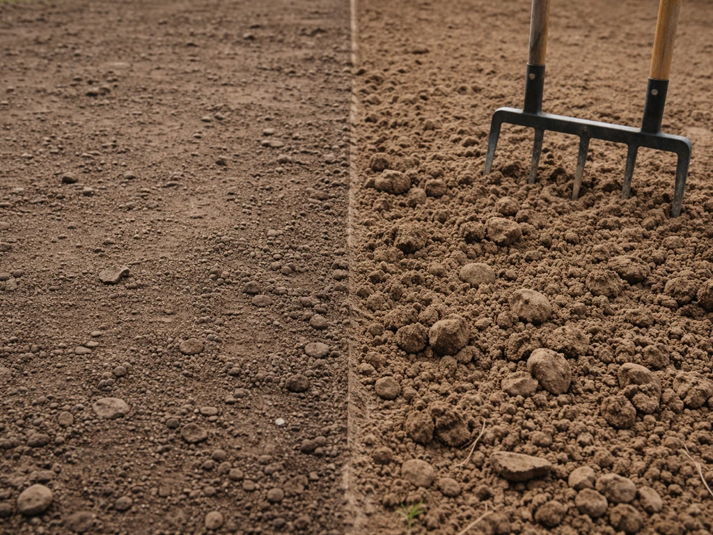 Comparaison réaliste : sol compacté et peu drainant vs sol ameubli et drainant pour préparer un futur gazon