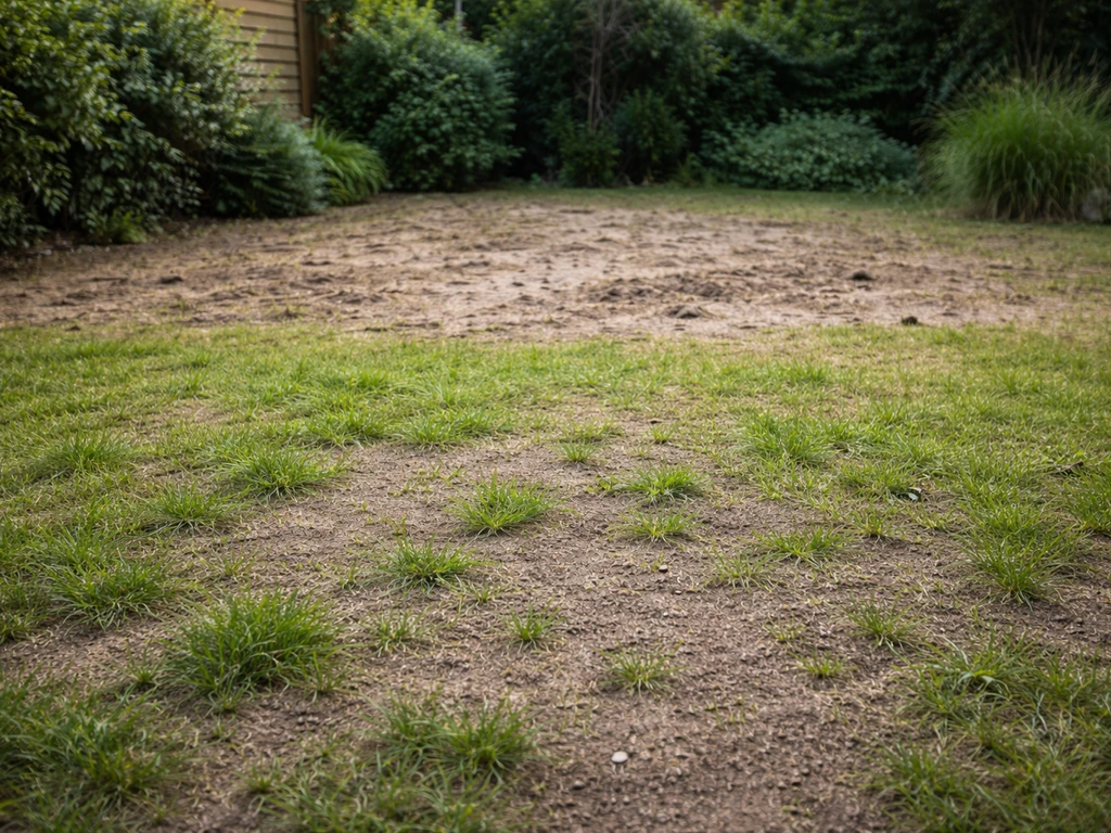 Pelouse clairesemée puis zone plus dégradée, comparaison visuelle sursemis vs rénovation complète