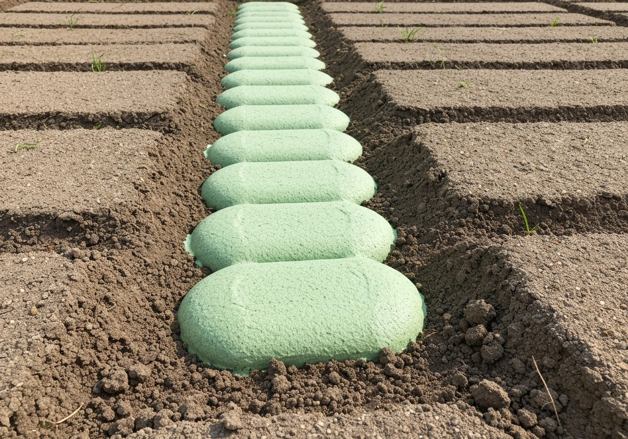 Gros plan sur un gazon de jardin avec mousse vert foncé et feutrage entre les brins, sol visible.